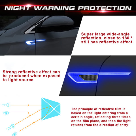 Blue Reflective Carbon Fiber Car Side Door Warning Protector Guard Decals 11.6"