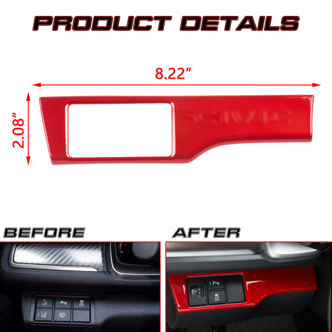Red Sporty Race Style Headlight Switch Button Frame Cover For Honda Civic 16-21