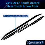 Chrome Delete Blackout Overlay Pre-cut Vinyl KK Kit For Honda Accord sedan 2016 2017 Trunk and Lower Rear Chrome Trim - Matte Black