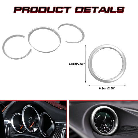 Silver Dashboard Clock Instrument Frame Ring Trim For Porsche 718 Cayman/Boxster