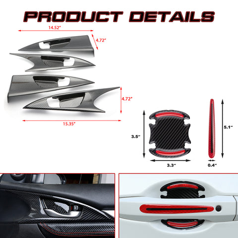 Set Inner + Exterior Door Handle Bowl Cover Trim For Honda Civic 10th 2016-2021