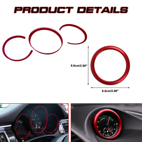 Red Interior Dashboard Meter Frame & Clock Ring Cover For Porsche Macan 2015-up