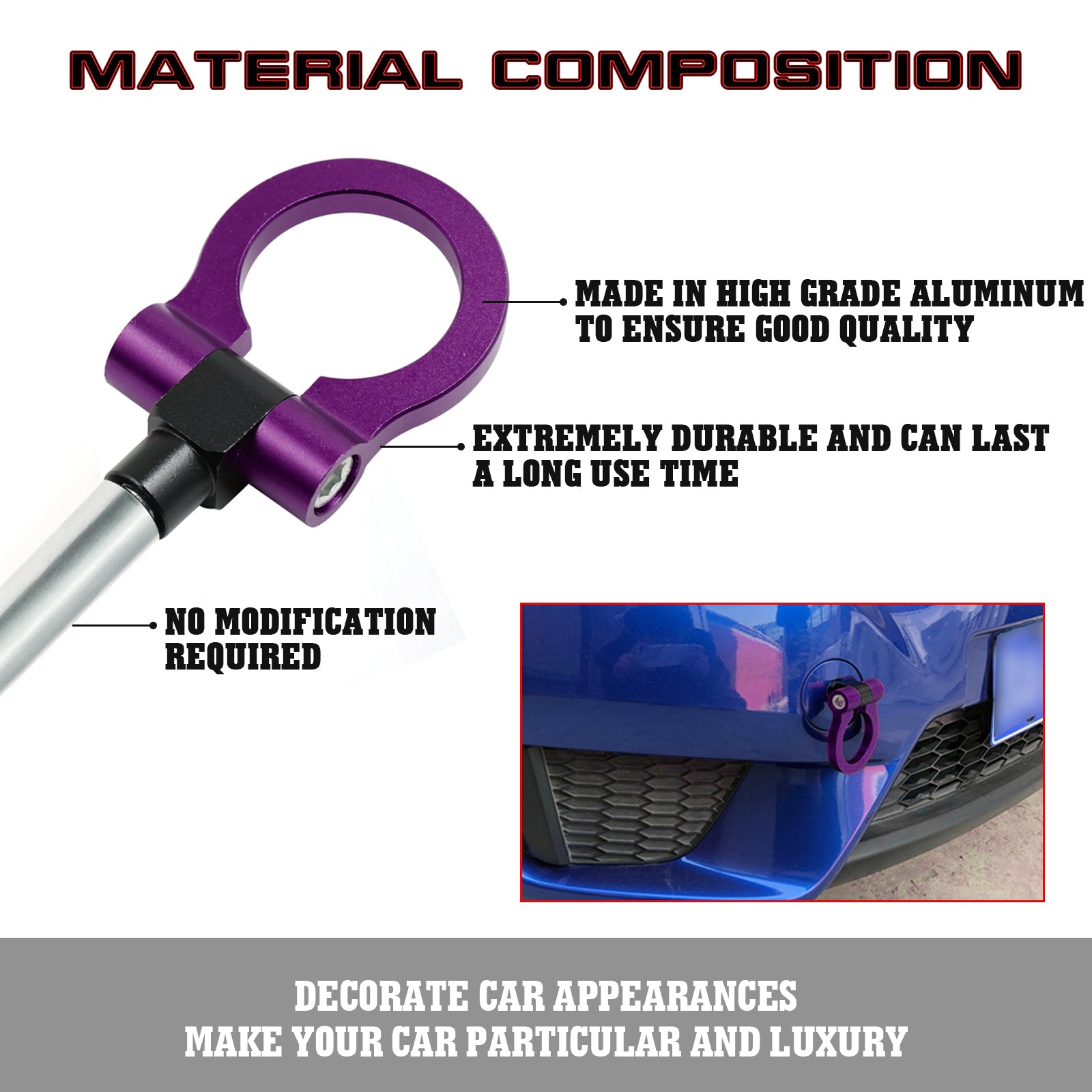 2.45 USDM/JDM Car Purple Front Racing Tow Hook Kit Full Aluminun Billet  Style