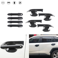 Exterior Door Handle w/ Handle Bowl Cover Trim, Carbon Fiber Pattern, Compatible with Toyota Rav4 2019-2024 (with Smart Keyhole)