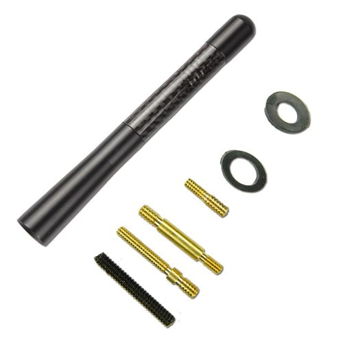 5-Pack Stubby Real Carbon Fiber Aluminum Short Antenna – Silver Screws – For Jeep