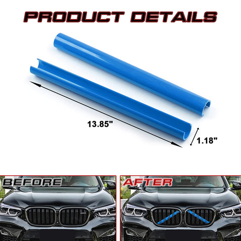 Front Grille Insert Trims Stripes, Front Center Kidney Grilles Trim Compatible with BMW X3 X4 X5 F25 G01 G02 G05(Blue)