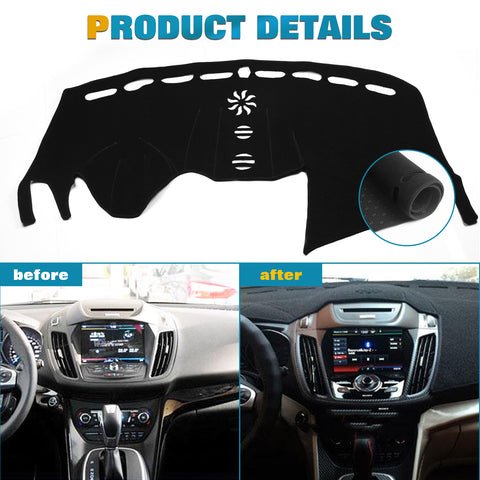 Center Console Dashboard Mat Pre-Cut Non-Slip Sunshield Sun Glare Protector Dash Carpet Pad Black Cover Compatible with Ford Escape 2014-2019