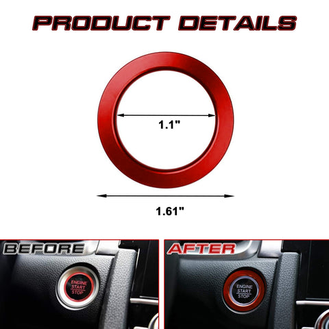 Red Engine Start Push Button Ring Cover For Honda Civic Accord 10th Fit 2021-22