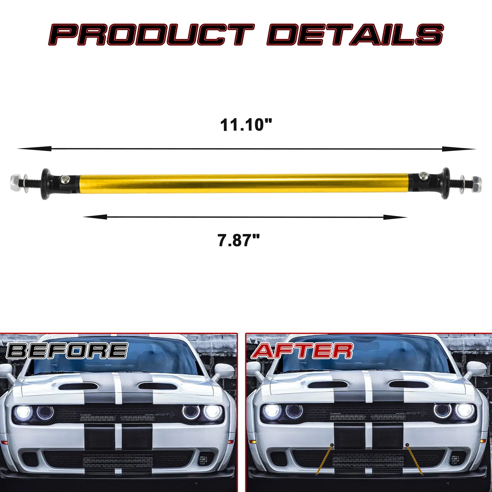 Front Diffuser Rods 2pc Adjustable 7.87'' Front Bumper Lip Splitter Diffuser Strut Rod Tie ...