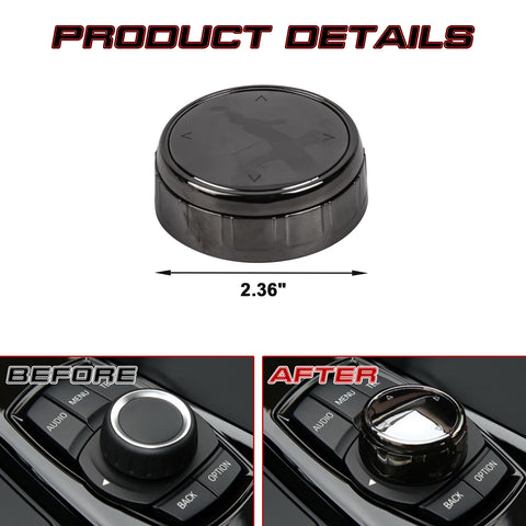 Console Multimedia Knob Switch Button Cover Trim Compatible with BMW 2 3 4 5 7 X3 X4 X5 X6 5-Button iDrive（Black）