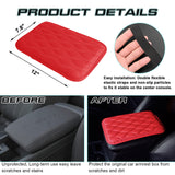 Red Leather Wavy Shape Central Console Armrest Cover Seat Box Protect Decor 1pc