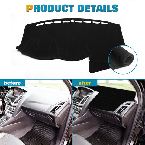 Center Console Dashboard Mat Pre-Cut Non-Slip Sunshield Sun Glare Protector Dash Carpet Pad Black Cover Compatible with Ford Focus 3 MK3 2012-2018