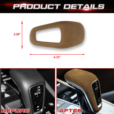 Brown Alcantara Suede ABS Gear Shift Knob Cover Trim For Porsche Cayenne 2018-21