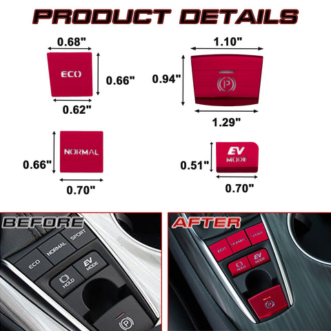 Red Aluminum Alloy Gear Shift Switch Cover Trim For Toyota Camry Hybrid 2018-22