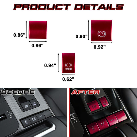 Red Aluminum Electronic Handbrake Button Cover Trim For Toyota Highlander 2020+