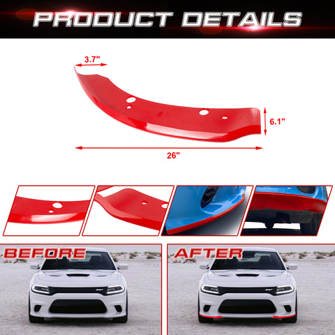 2PCS Exterior Front Bumper Lip Splitter Spoilers Protector Bumper Corner Edge Guard Cover Trim Accessories Compatible With Dodge Charger SRT Hellcat/SRT 392/Scat Pack/RT Scat Pack 2015-2021, Red