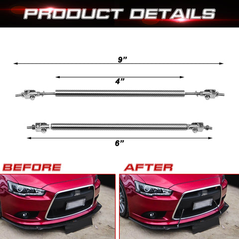 Carbon Fiber Look Adjust 6"-9" Alloy Bumper Splitter Rod Strut Tie Support Bars