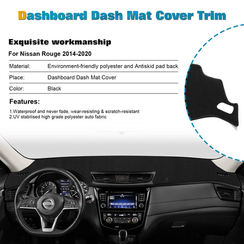 Center Console Dashboard Mat Pre-Cut Non-Slip Sunshield Sun Glare Protector Dash Carpet Pad Black Cover Compatible with Nissan Rogue 2014-2020