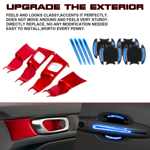 Red Inner + Exterior Door Handle Bowl Cover Trim For Honda Civic 11th Gen 2022+