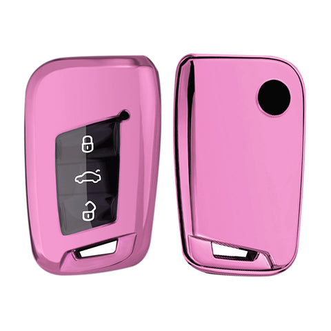 Pink Soft TPU Full Protect Remote Key Fob Cover For VW Passat Jetta 3/4 Button