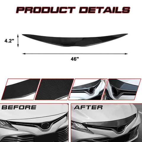 Carbon Fiber Pattern Exterior Front Grille Hood Cover Trim For Toyota Camry LE, XLE 2018-up 4 Door Sedan