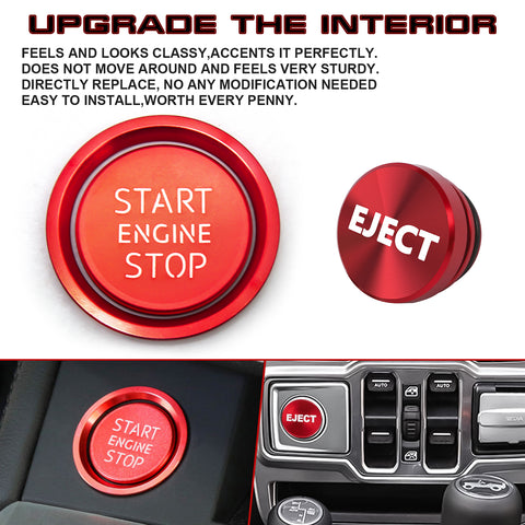 Red Aluminum Engine Start + Cigarette Lighter Eject Button Trim For Audi A4 S4