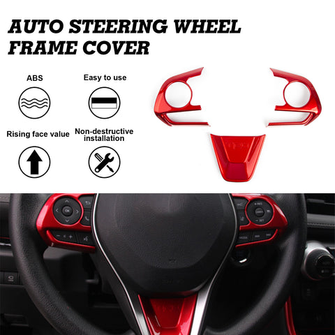 Xotic Tech Inner Steering Wheel Button w/ Bottom Piece Cover Trim Set, Sporty Red, Compatible with Toyota RAV4 2019-2024