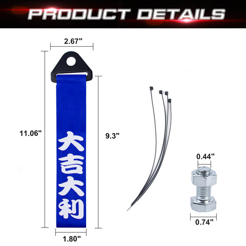 JDM Blue Nylon Chinese Slogan Towing Strap Trailers For Scion tC Subaru WRX STI