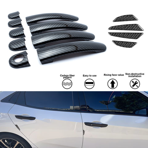 Door Handle+Carbon Fiber Door Edge Protect Trim For Volkswagen Tiguan 2009-16