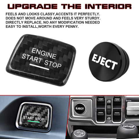 Real Carbon Fiber Engine Start + Black Cigarette Eject Button Cover For Chevy C7