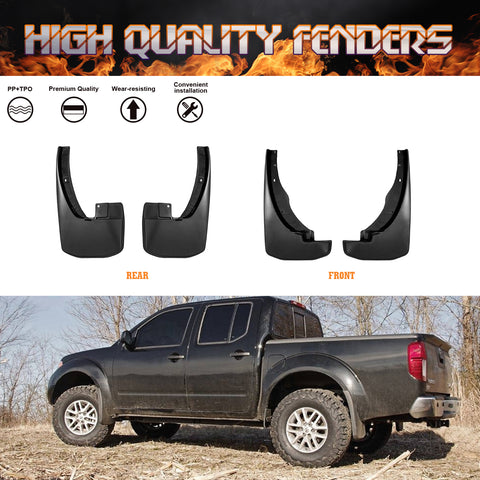 Black Front+Rear Splash Fender Mudguards Protector For Nissan Frontier 2005-2022