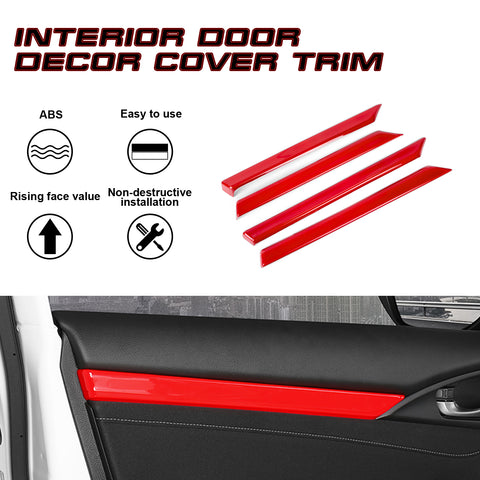 Sport Racing Style Red Door Strip Cover Decal For Honda Civic 10th Gen 2016-2021