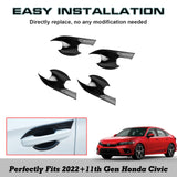 Set Glossy Black Door Handle Bowl Panel Cover Trim For Honda Civic 11th Gen 2022