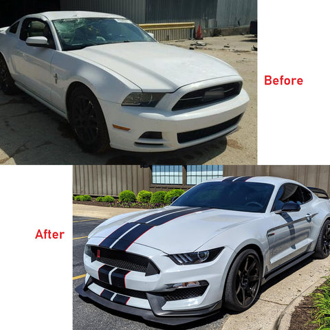 JDM Vinyl Stripe Sticker Sporty Racing Graphics Decal Trim for Ford Mustang 2015-2020 Hood Roof Rear Trunk Decoration, Glossy Black with Red Side
