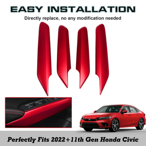 4x Red Inner Window Door Lift Lock Armrest Panel Cover For Honda Civic 11th Gen 2022