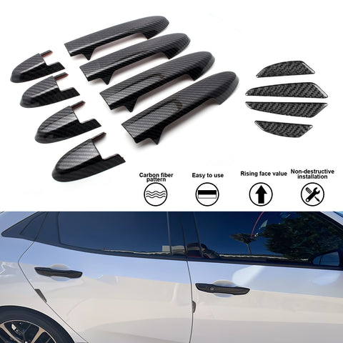 Carbon Fiber Style Door Handle+Door Edge Protect Trim For Honda Fit 2014-2019