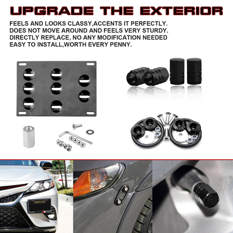 Set Tow License Plate + Air Valve Cap + Release Fastener For Toyota Camry SE XSE