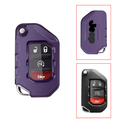 Purple Black TPU Shockproof Remote Control w/Button Key Holder Shell For Jeep Wrangler 18-21