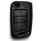 Matte Carbon Fiber Finish Full Sealed Key Fob Shell Case Protective Hard Cover for Volkswagen Golf MK7/GTI/R/Rabbit Passat Tiguan Skoda Octavia 3-button Folding Key