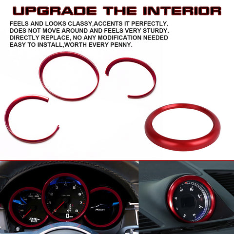 Red Interior Dashboard Meter Frame & Clock Ring Cover For Porsche Macan 2015-up