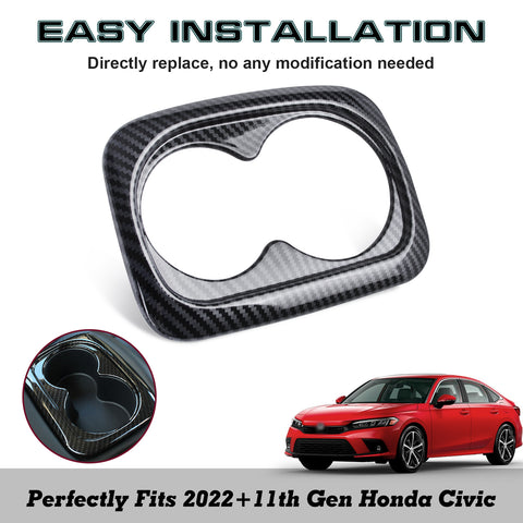 Carbon Fiber Pattern Water Cup Holder Frame Cover Trim For Honda Civic 2016-2022