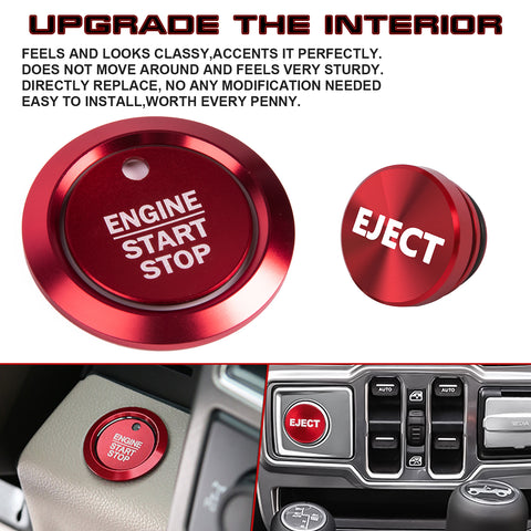 Red Aluminum Engine Start + Cigarette Lighter Eject Button Trim For Ford F150