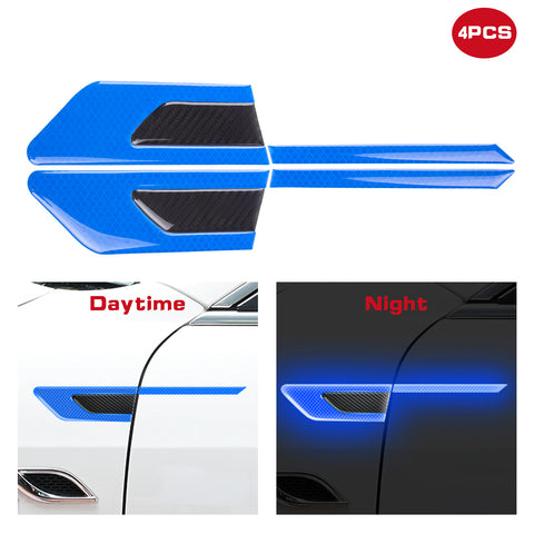 Blue Reflective Carbon Fiber Car Side Door Warning Protector Guard Decals 11.6"