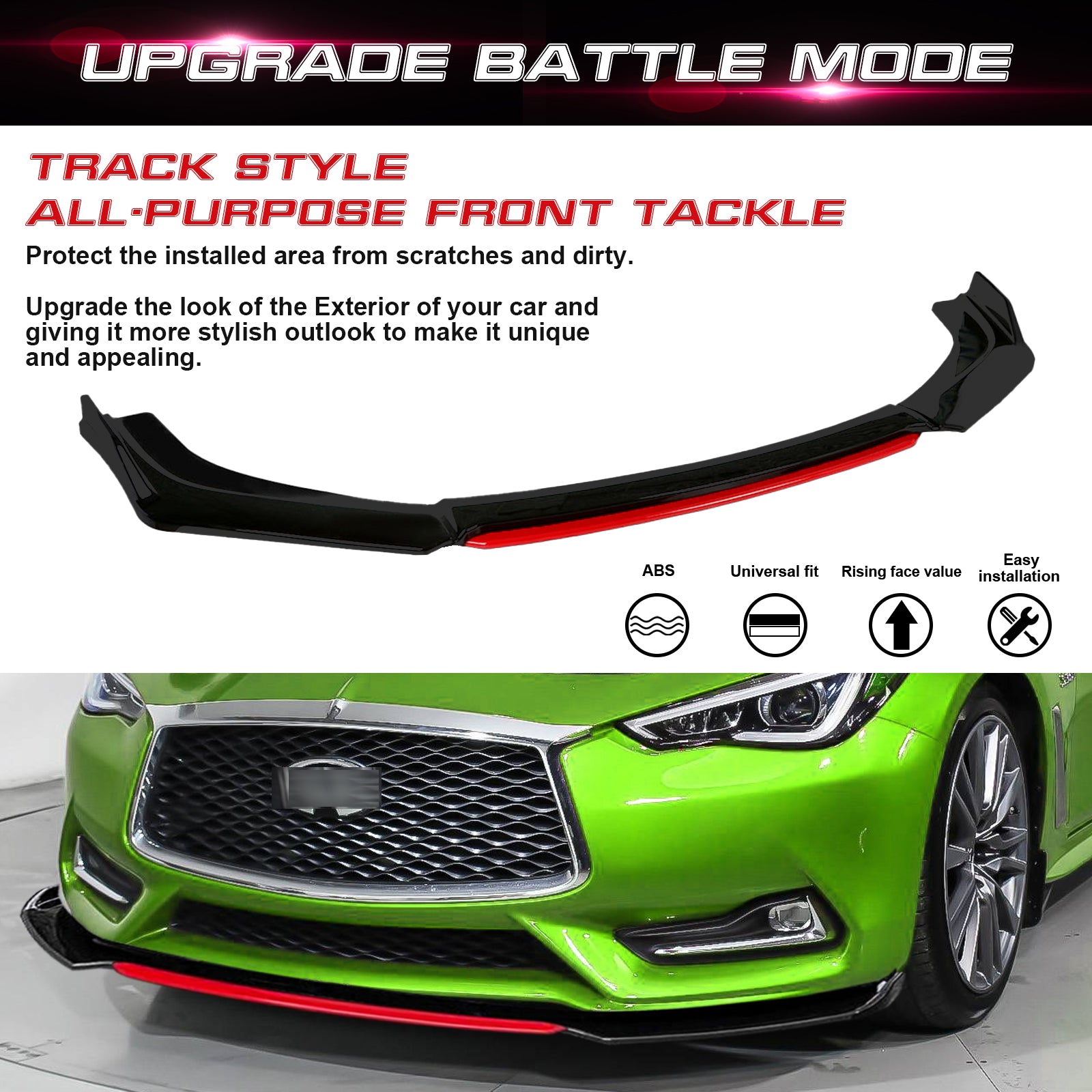  Universal Front Bumper Lip Body Kit, Black &Red ABS