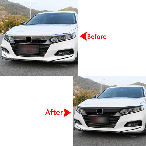 Gloss Black Front Bumper Hood Grille Stickers Trims For Honda Accord 2018-2020