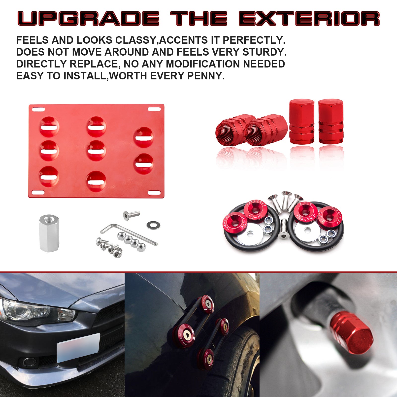 Set Tow Hook License Plate + Air Valve + Release Fastener For Nissan 3