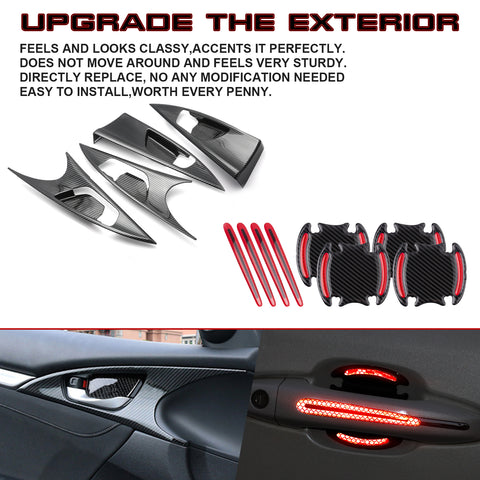 Set Inner + Exterior Door Handle Bowl Cover Trim For Honda Civic 10th 2016-2021