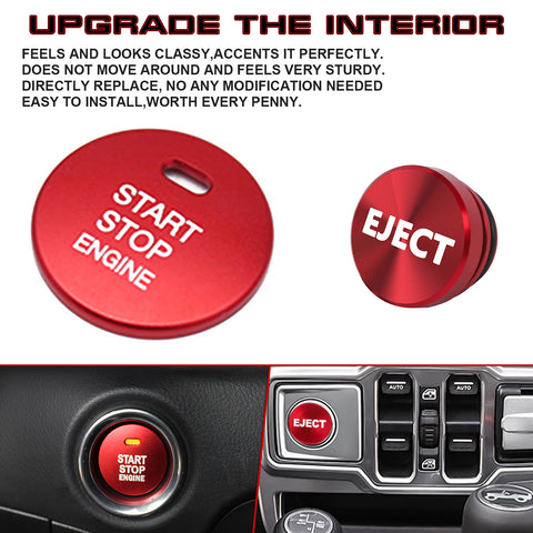 Red Alloy Engine Start + Cigarette Lighter Eject Button Trim For Mazda 3 6 CX-3