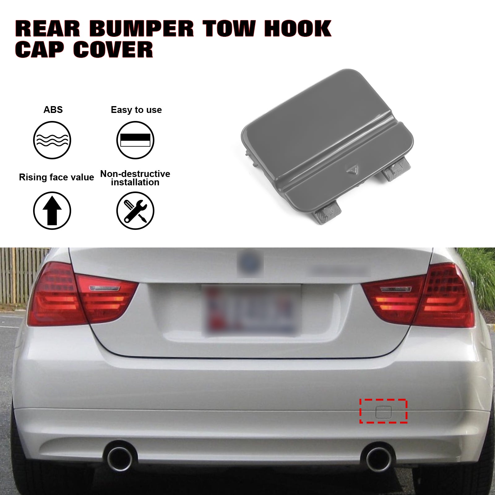 Rear Bumper Tow Hook Cap Replacement Cover For BMW 3 Series 328i