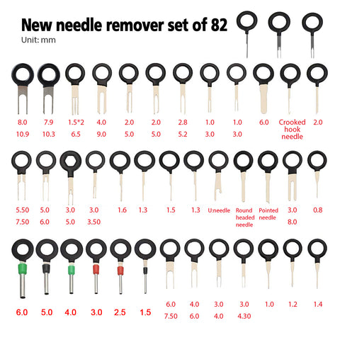 82Pcs Pin Ejector Wire Kit Extractor Auto Terminal Removal Connector Puller Repair Remover Tool Release for Connector Terminal Device
